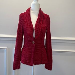 3/$30! Anthropologie Charlie & Robin Red Knit One Button Cardigan Sweater Size S